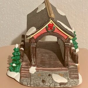 St. Nicholas Square Brown and Green Holiday Covered Bridge Figurine